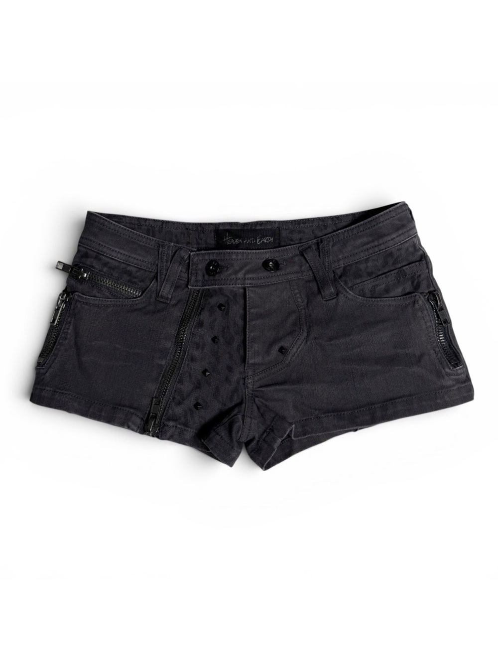 Japanese Brand Heaven And Earth Grey Low Rise Studded Leopard Print Micro Shorts